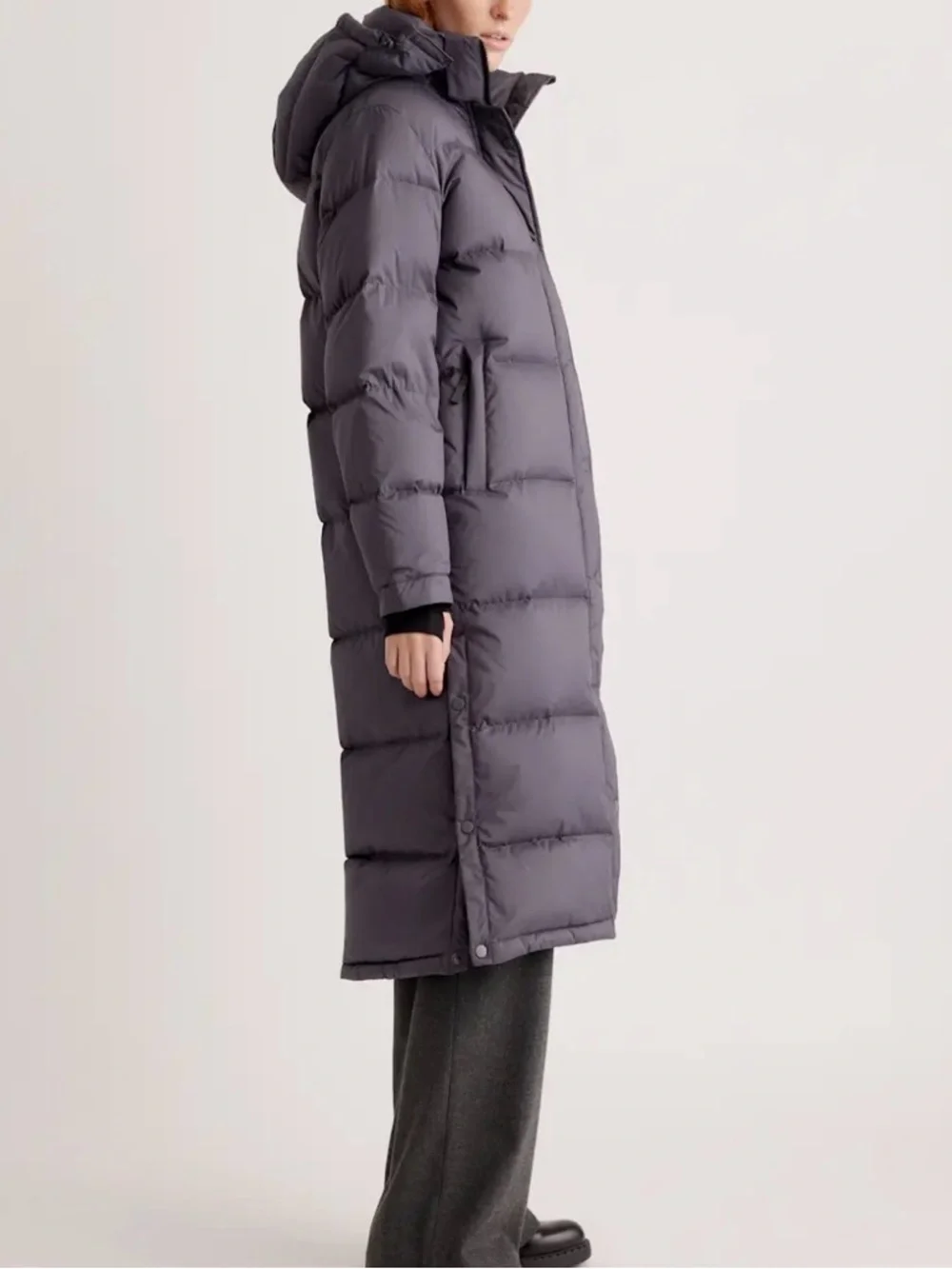 Quince Responsible Down Long Puffer Coat Carbon Grey Medium NWT Winter Coat - Picture 4 of 9
